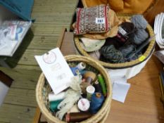 Two vintage needlework and woolwork baskets