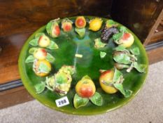 Large Majolica style plate decorated with fruit and leaves