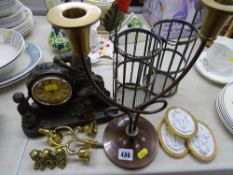 Vintage style mantel clock, three bell brass horse terret etc