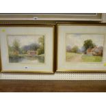 WILL OUTHWAITE two framed watercolours - countryside cottages, both signed