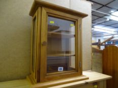 Small pine single door display cabinet