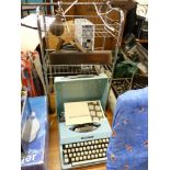 Imperial 200 portable typewriter, Simplex projector screen, block plane and a Victorian steel yard