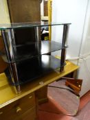 Three tier chrome and glass entertainment stand and a quantity of mirrors