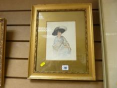 Gilt framed fashion print - young woman with hat