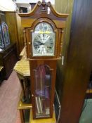 Contemporary mahogany twin weight pendulum driven grandmother clock
