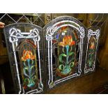 Leaded and stained glass three section screen