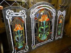 Leaded and stained glass three section screen