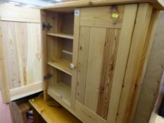 Narrow modern pine two door storage cupboard