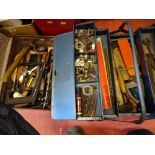 Cantilever toolbox and contents and a small suitcase with screwdrivers, saws, hammer, tools etc