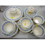 Quantity of Wedgwood embossed Queen's ware and three ceramic storage jars