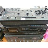 Aiwa cassette system, a Plena BGM/paging system and a Realistic SSM-2100 stereo sound mixer E/T