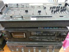 Aiwa cassette system, a Plena BGM/paging system and a Realistic SSM-2100 stereo sound mixer E/T