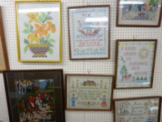 Quantity of framed needlework pictures