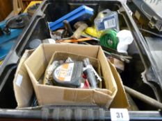 Plastic crate of mixed garage tools etc