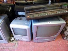Parcel of four vintage small screen television/DVD/VHS systems and a Pioneer laser karaoke machine