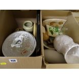 Two boxes of ornamental crockery and glassware