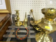 Antique brass and steel fireside trivet and other collectable brassware