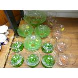Vintage glass fruit set and a colourful quantity of sundae dishes