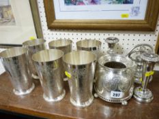 Set of six Barker Ellis chase decorated style beakers and other EP ware