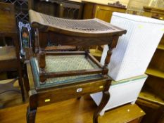 Box seat piano stool and an oak cane seated stool