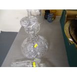 Ship's decanter, another decanter with labels and other items of glassware