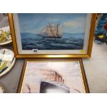 Vintage ship diorama and a Caughley porcelain plaque of 'The Titanic' leaving Southampton from the