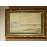 K DEAKIN gilt framed watercolour study - cocklepickers on a beach, signed and dated 1889