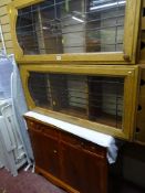 Pair of leaded and glazed kitchen cupboard units and a yew wood compact sideboard