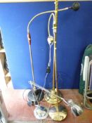 Parcel of three brass effect lamps and a silver finished anglepoise lamp E/T