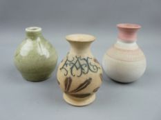 A SMALL MARTIN BROTHERS STONEWARE VASE with unusual incised monogram to the body along with two