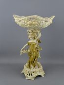 A ROYAL VIENNA ART NOUVEAU FIGURAL COMPORT formed as gilt decorated maidens holding a basket