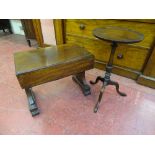 A REGENCY MAHOGANY LIDDED BIDET (lacking pan) and a reproduction mahogany wine table on a tripod