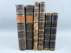 TWO VOLUMES 'ACADEMIA DOS HUMILDES IGNORANTES, 1759', leather bound, fair condition and four other