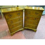 A GOOD PAIR OF REPRODUCTION YEW WOOD NEAT FOUR DRAWER CHESTS, 74 cms high, 45 cms wide, 33.5 cms