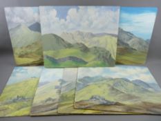 WILFRED J COLCLOUGH seven unframed oils on board - various views of Snowdonia, 41 x 51 cms