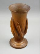 A PITCAIRN ISLANDS CARVED HAND OF FRIENDSHIP GOBLET by Vernon Young, 18.25 cms high