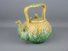 A PINEAPPLE FORM MAJOLICA TEA KETTLE WITH LID, 22 x 22 cms