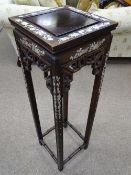 A CHINESE ROSEWOOD & MOTHER OF PEARL INLAID STAND, 102 cms high