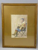 ROBERT EDWARD MORRISON watercolour - seated card player, signed, 23 x 15 cms