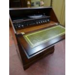 A GARRARD HIFI RADIOGRAM & SPEAKERS, housed in a period style mahogany fall front bureau, 102 cms