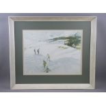 SIR WILLIAM RUSSELL FLINT rare guild stamped coloured print - five skiers on a piste, fully