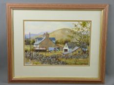 GERALD V GADD mixed media - farmstead with farmer, dog and parked van, signed, 24 x 35.5 cms