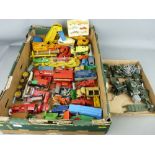 A COLLECTION OF VINTAGE PREDOMINANTLY DINKY TOY DIECAST VEHICLES and equipment along with a group of