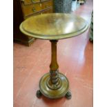 A MAHOGANY PEDESTAL SIDE TABLE with brass metamorphic fitting and label stamped 'Chinnock's Patent