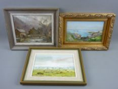 THREE OIL PAINTINGS - 1. P SMITH oil on board - Rhyl from Abergele, signed, 16.5 x 24 cms, 2. N