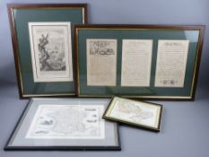 THREE ANTIQUE FRAMED MAPS and a three part legends group, predominantly North Wales with one of