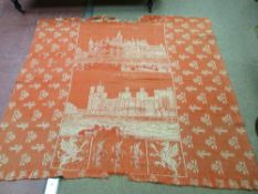 A 19th CENTURY COMMEMORATIVE WELSH BLANKET woven in red and cream with dragons, leaks and