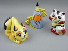 THREE ITEMS OF LORNA BAILEY CERAMICS including a 'Thunderbolt' conical sifter, a playful dog and a