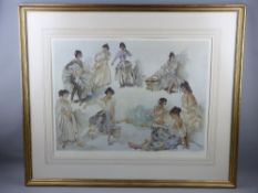 SIR WILLIAM RUSSELL FLINT guild stamped coloured print - a study of young maidens, nine