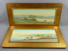 H TOMLINSON watercolours, a pair - Eastern desert scenes with camels at water's edge, signed, each